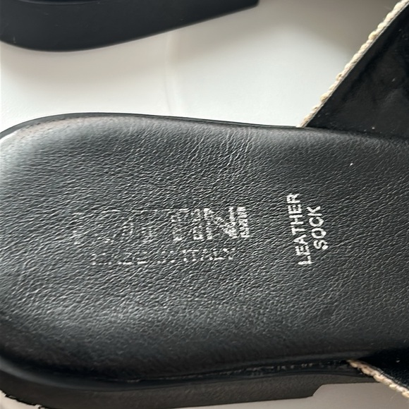 Lottini Made in Italy Leather Black Beige CrissCross Rafia Trim Leather Sandals - Picture 11 of 17